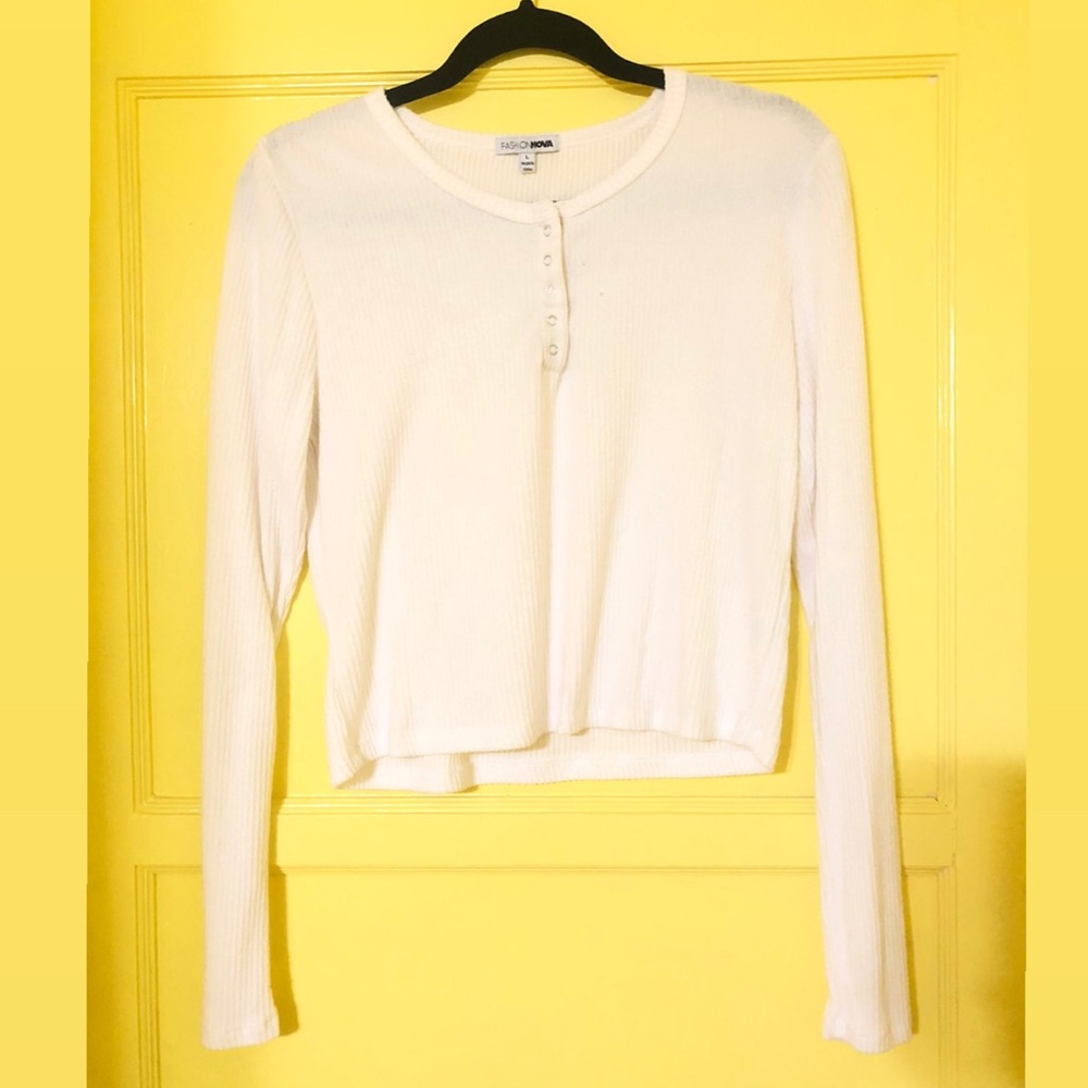 Fashion Nova White Long Sleeve Top